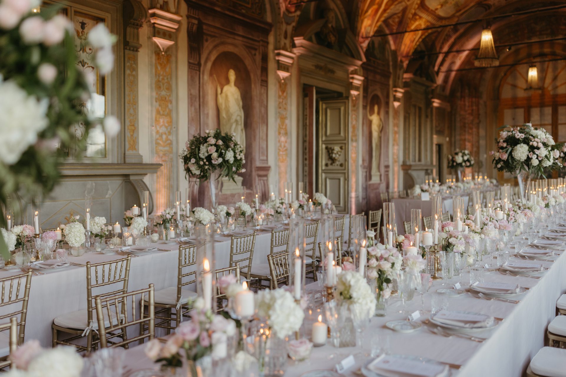 A historic villa dining room prepared for a celebration